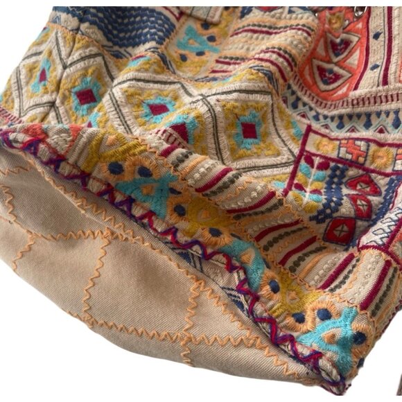 Johnny Was Embroidered Hobo Drawstring Bucket Bag, Bohemian Boho Colorful - Picture 5 of 5